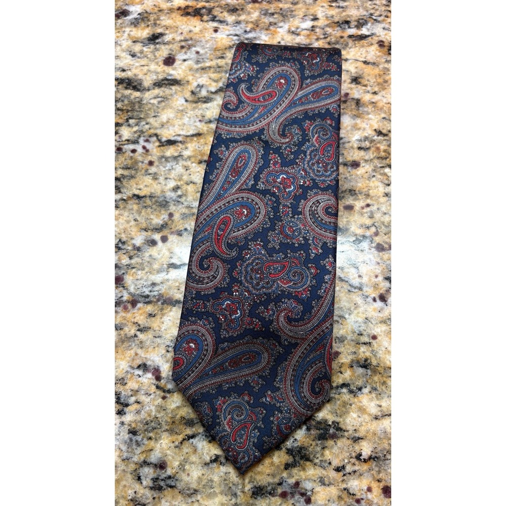 Vintage Christian Dior Men's Silk Neck Tie Blue Paisley 57L 3.25W